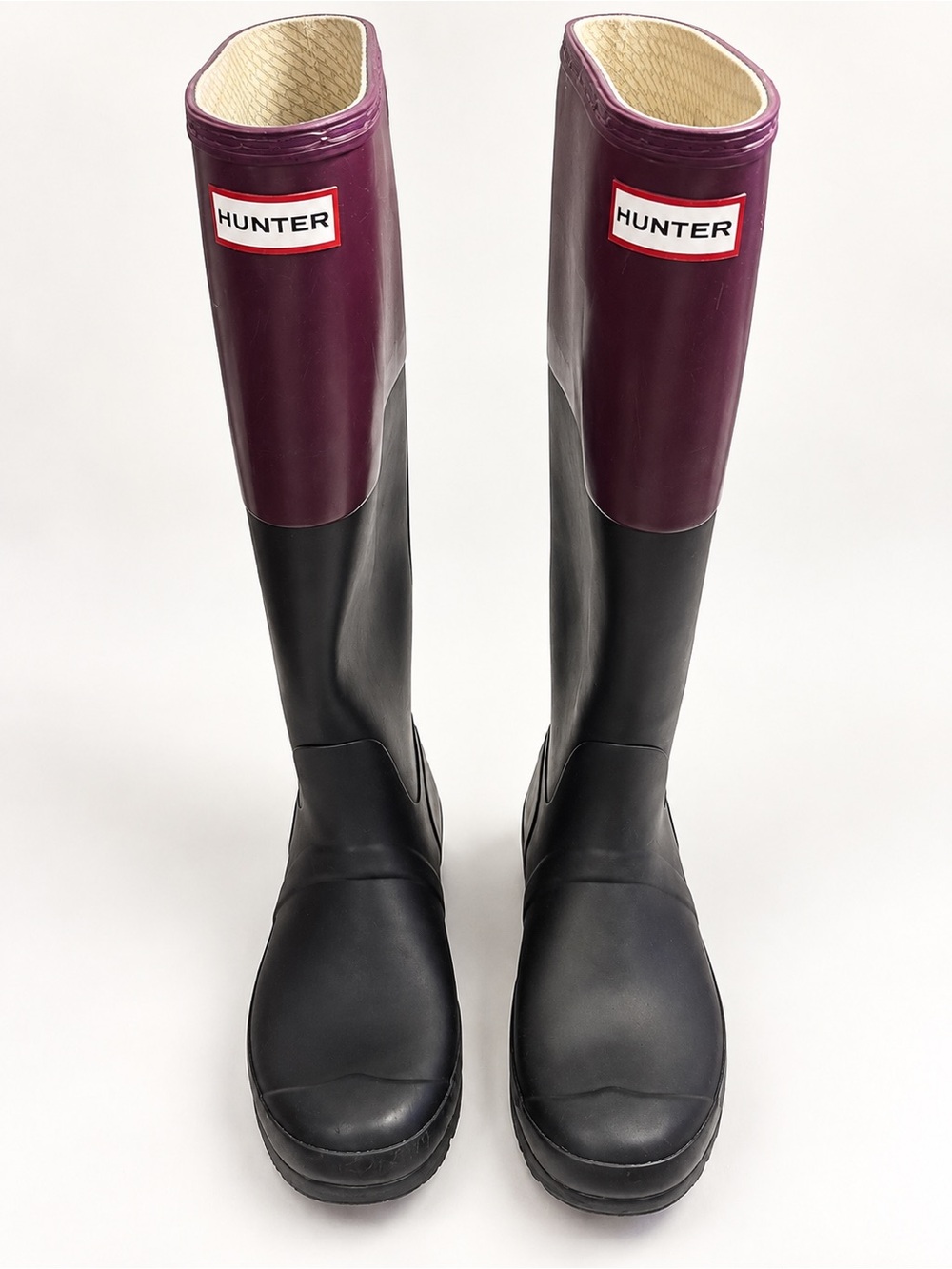 Hunter Black and Plum Tall Rain Boots